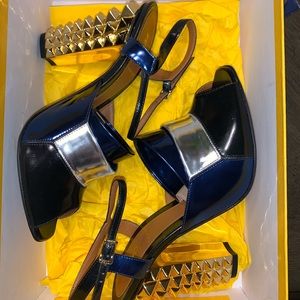 Fendi Heels Blue/black/silver/gold spiked heel